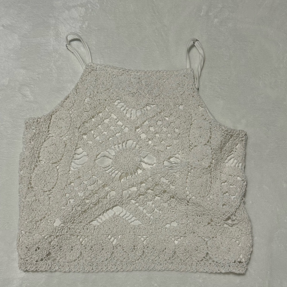 love on a hanger large white crochet tank top